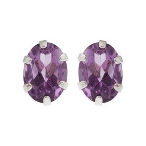 Silver Earrings Set with 7x5mm Genuine Gemstones